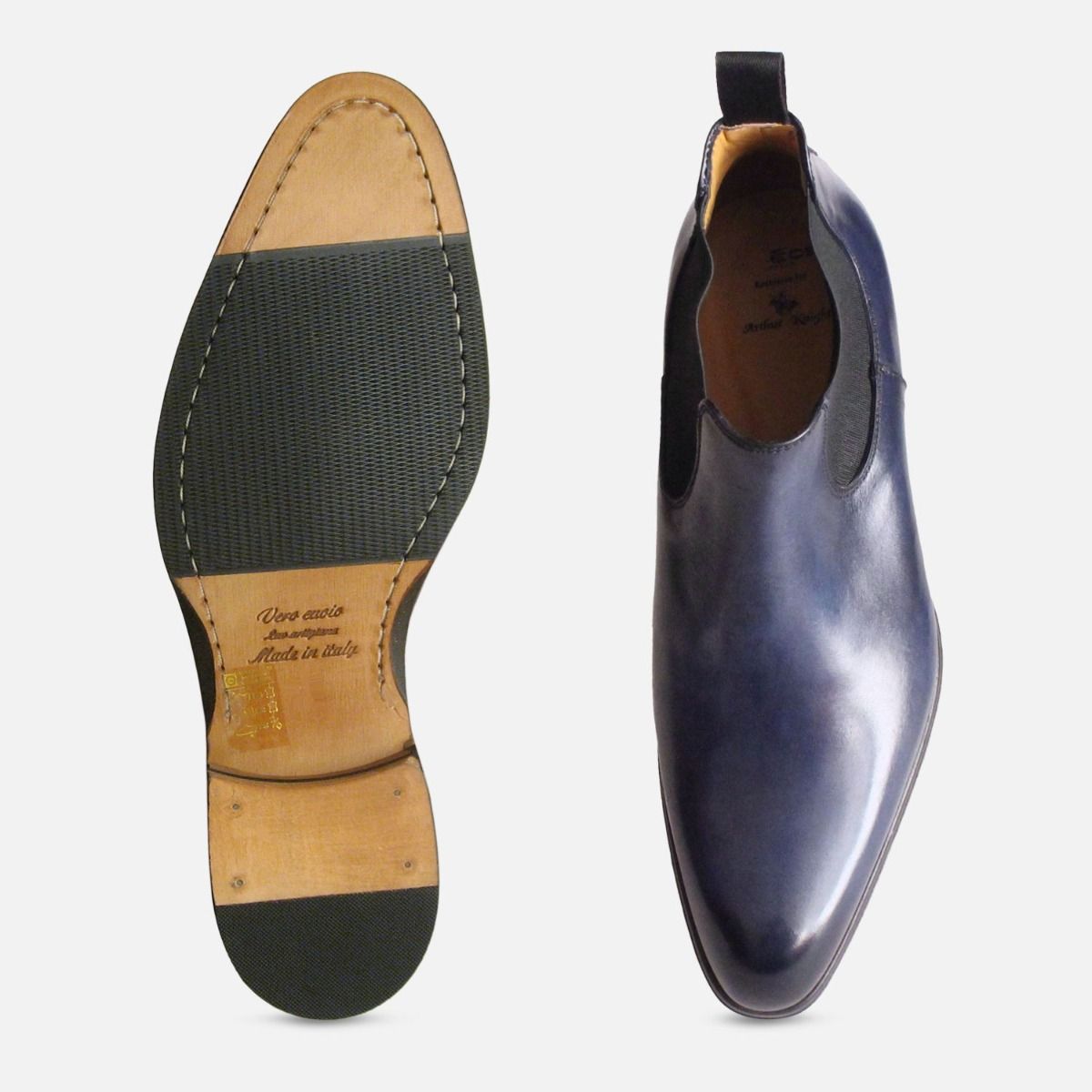 Mens Beatle Boots in Dark Blue Leather