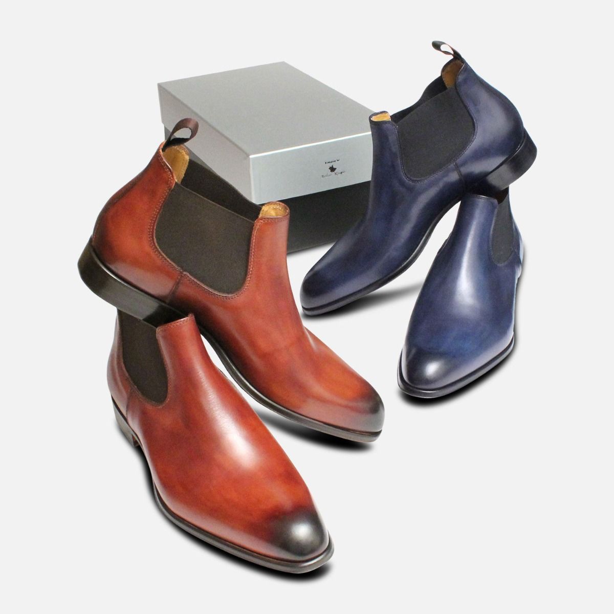 Mens Beatle Boots in Dark Blue Leather