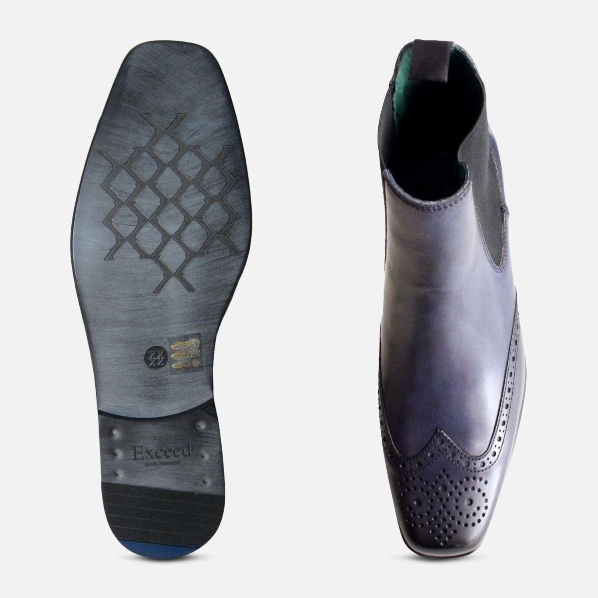 Navy Blue Chelsea Boot Brogues by Exceed Shoes
