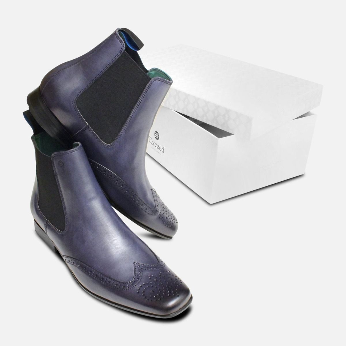 Navy Blue Chelsea Boot Brogues by Exceed Shoes