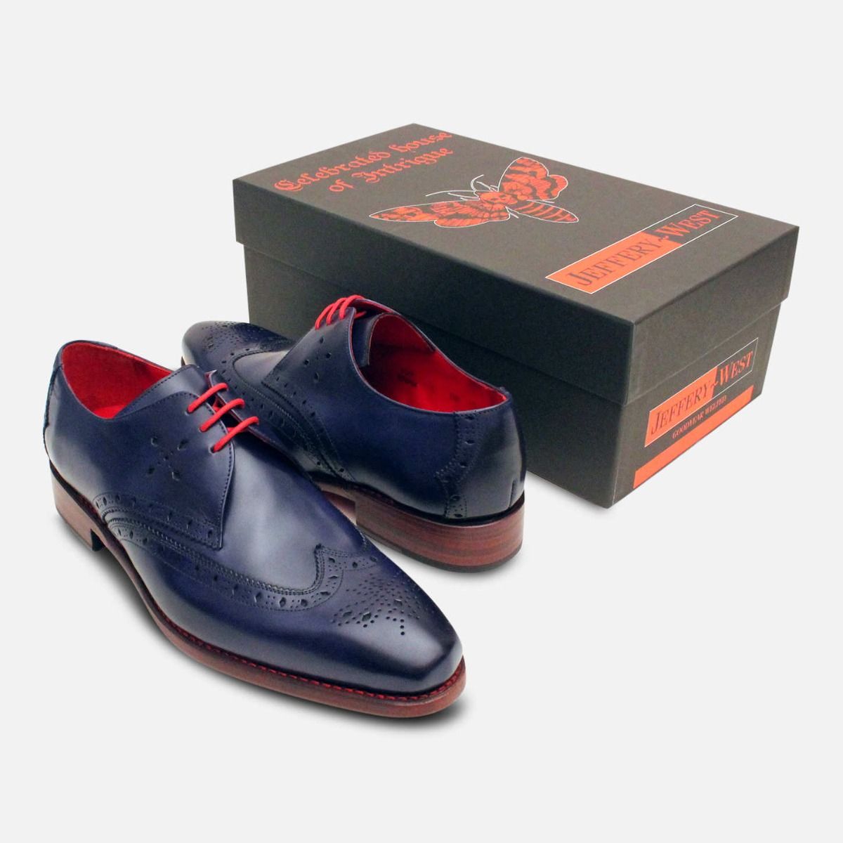 Jeffery West Navy Blue Premium Diamond Brogue Lace Up Shoe