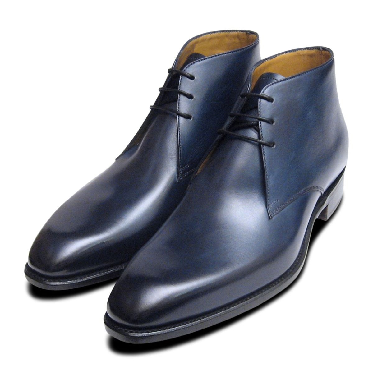 ?Men Ankle Chukka Boots Blue Leather Modern Classic Comfort Lace Up Round Toe Corry Chukka Midnight Blue Suede Leather Boots For Men - The  main image 2