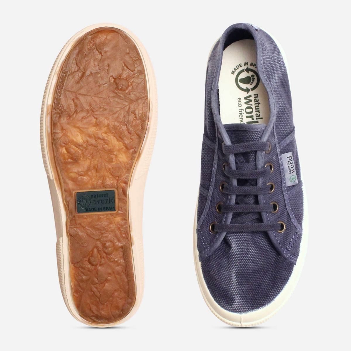 Natural World Navy Blue Canvas Vegan Lace Up Shoes
