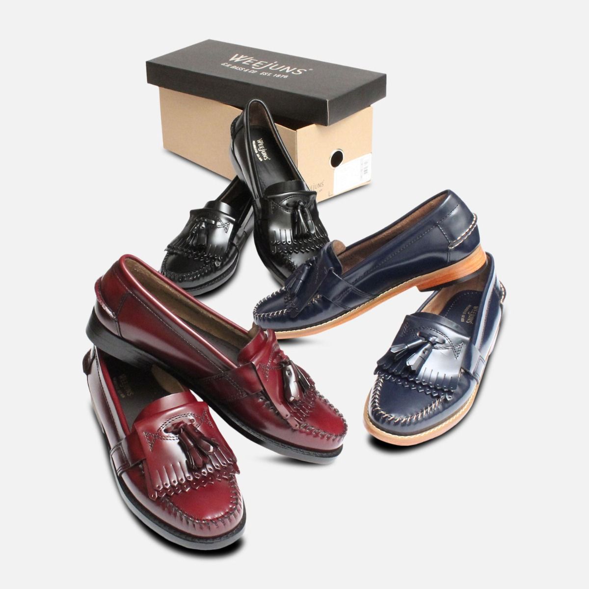 Navy Blue Ladies Double Fringe Bass Loafer Shoes