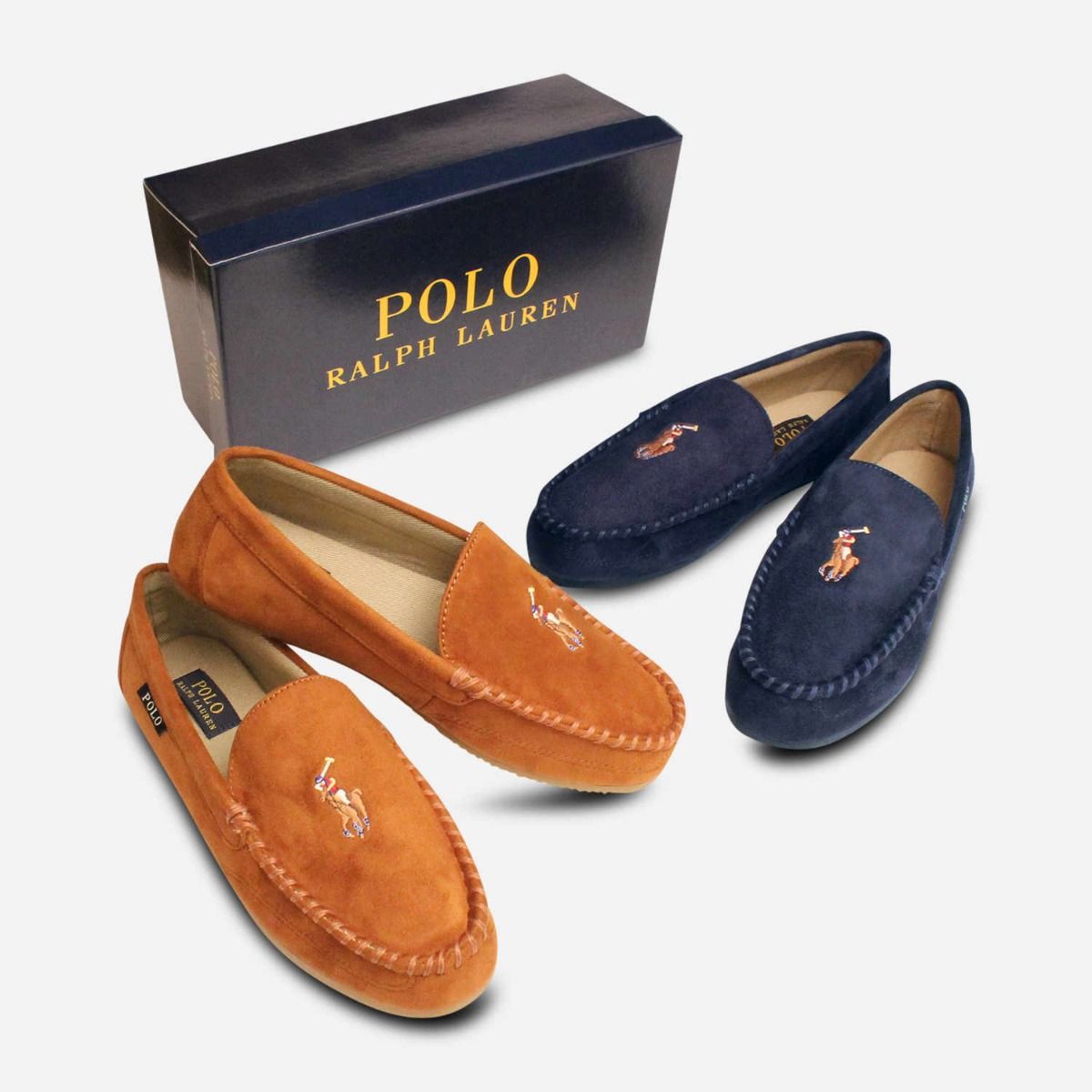 Ralph Lauren Navy Blue Slippers with Multi Colour Polo Logo