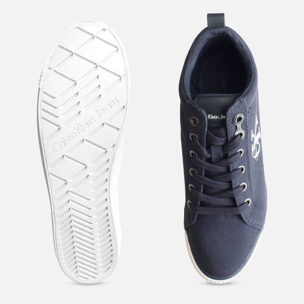 Navy Blue Canvas Ritzy Heel Trainer by Calvin Klein
