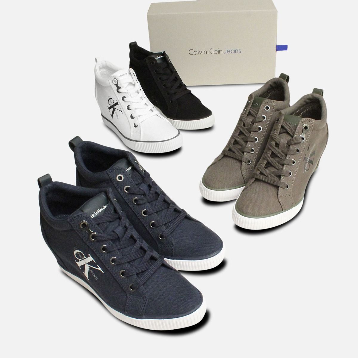 Navy Blue Canvas Ritzy Heel Trainer by Calvin Klein