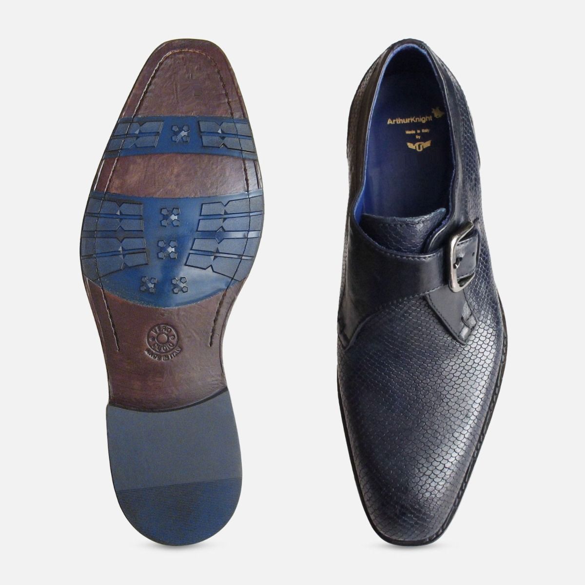 Navy Blue Snakeskin Effect Monk Shoes