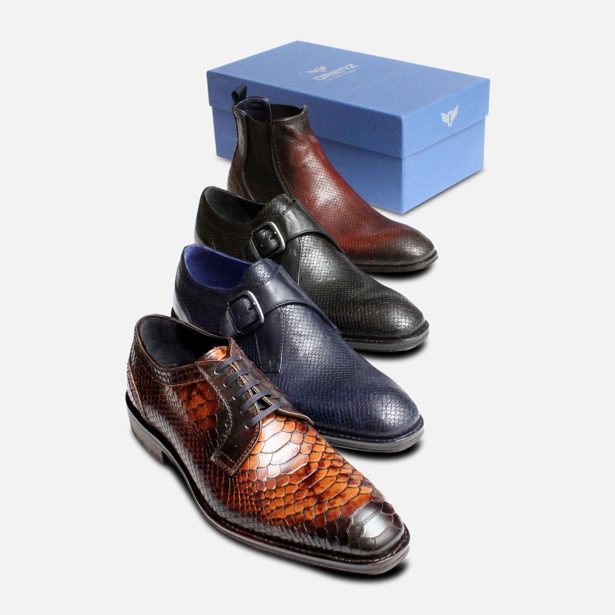 Navy Blue Snakeskin Effect Monk Shoes