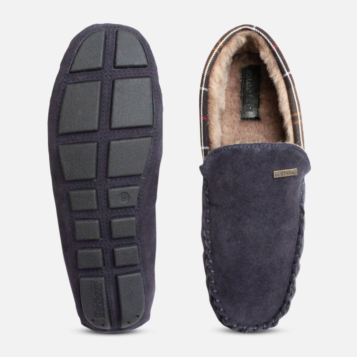 Navy Blue Suede Luxury Barbour Fur Lined Mens Slippers
