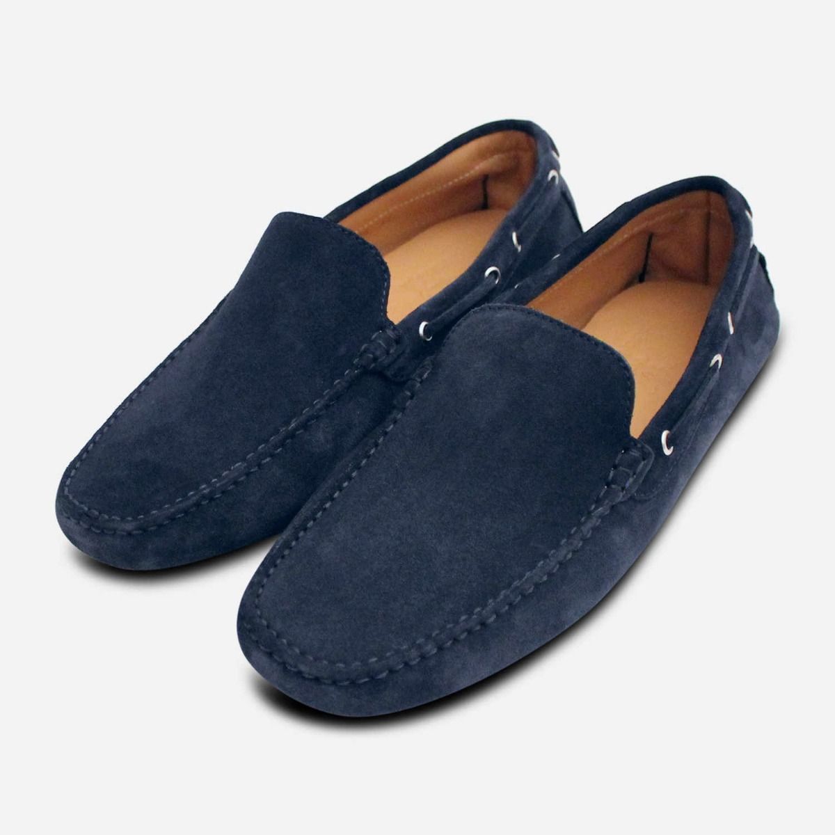 Navy Blue Suede Italian Driving Shoe Moccasins
