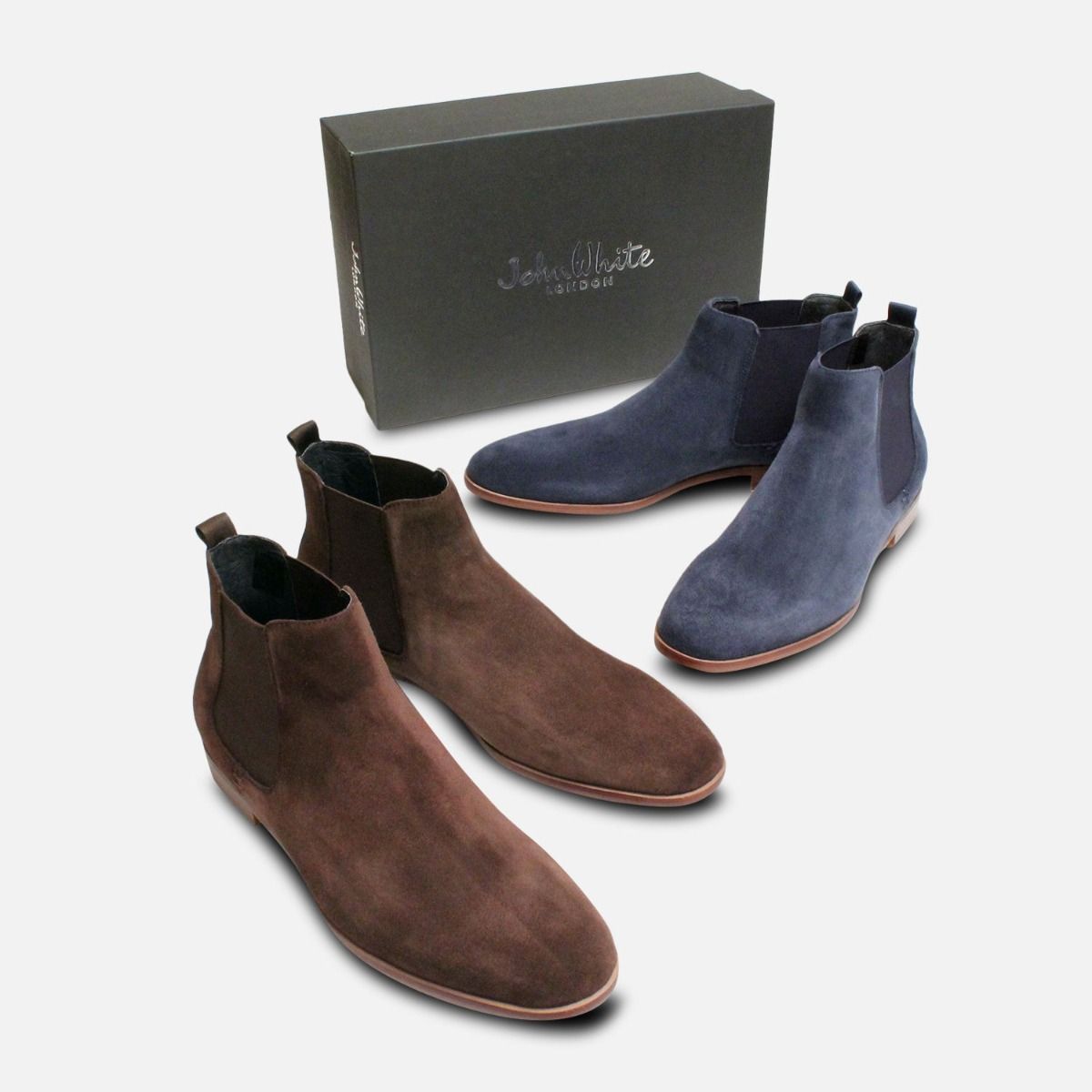 Navy Blue John White Slip on Chelsea Boots