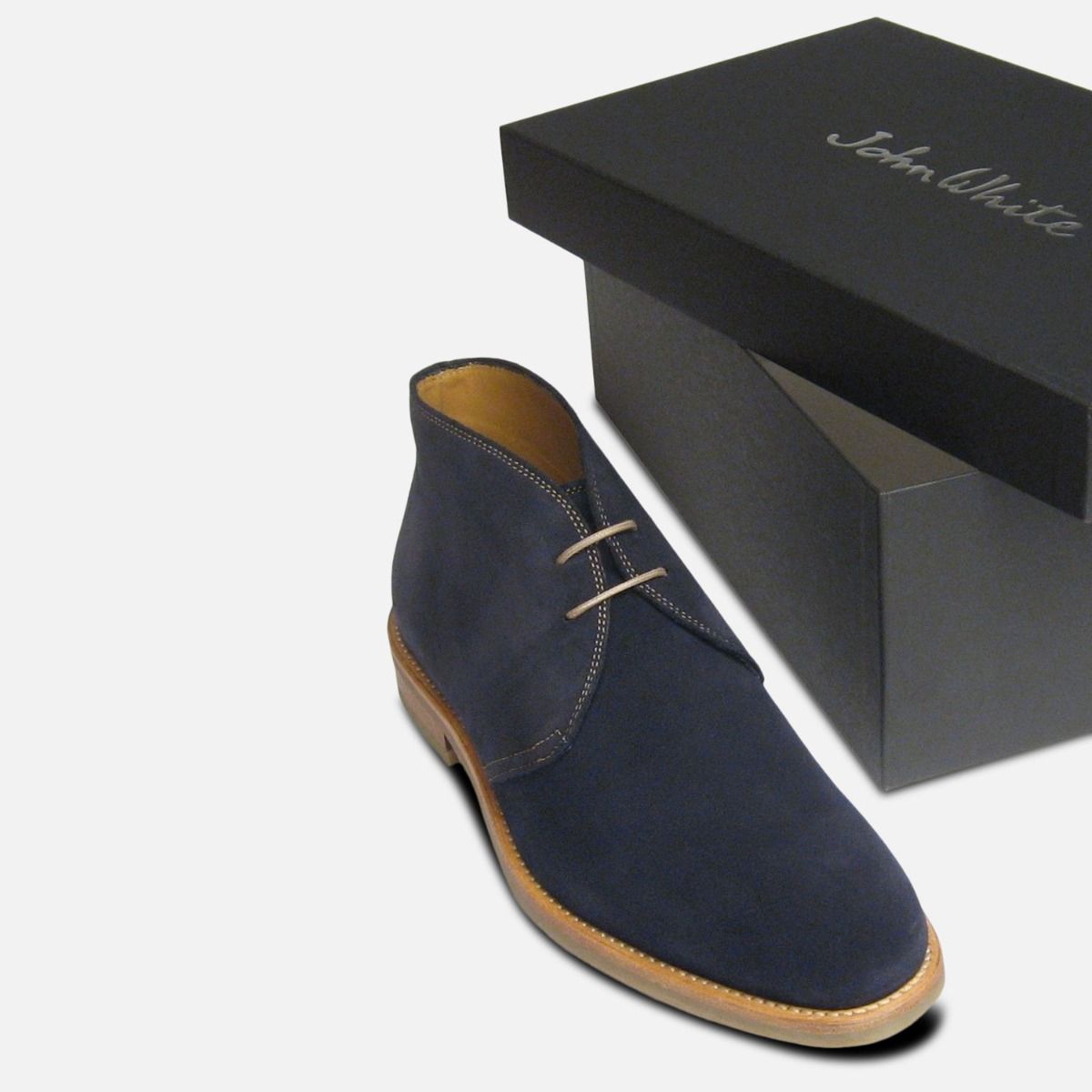 John White Westbury 4 Mens Navy Blue Suede Chukka Boots