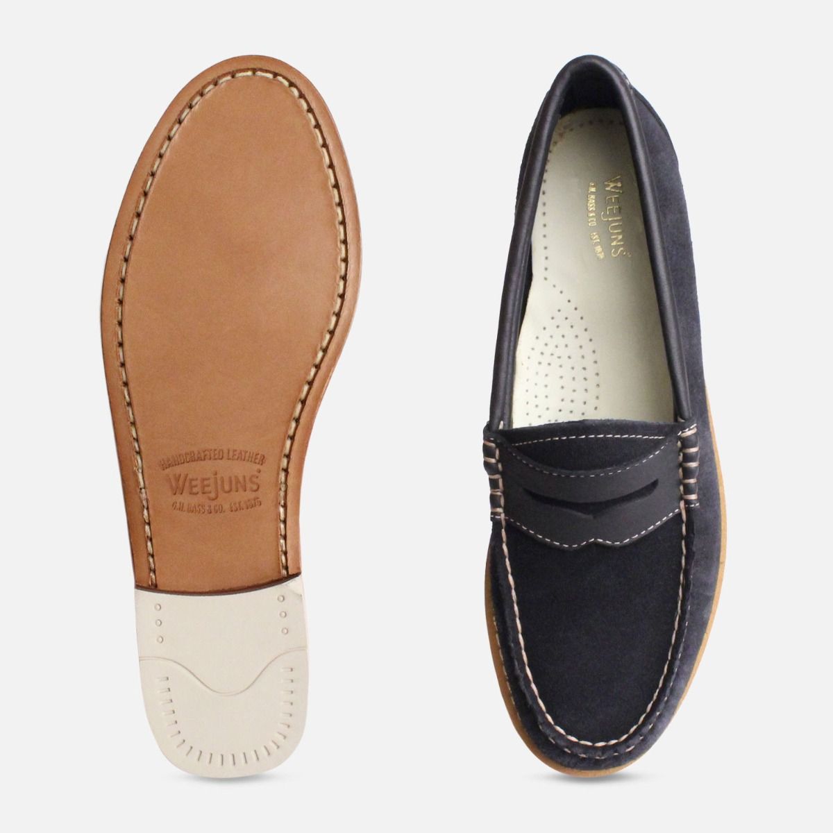 Navy Blue Suede Womens Bass Penny Loafers