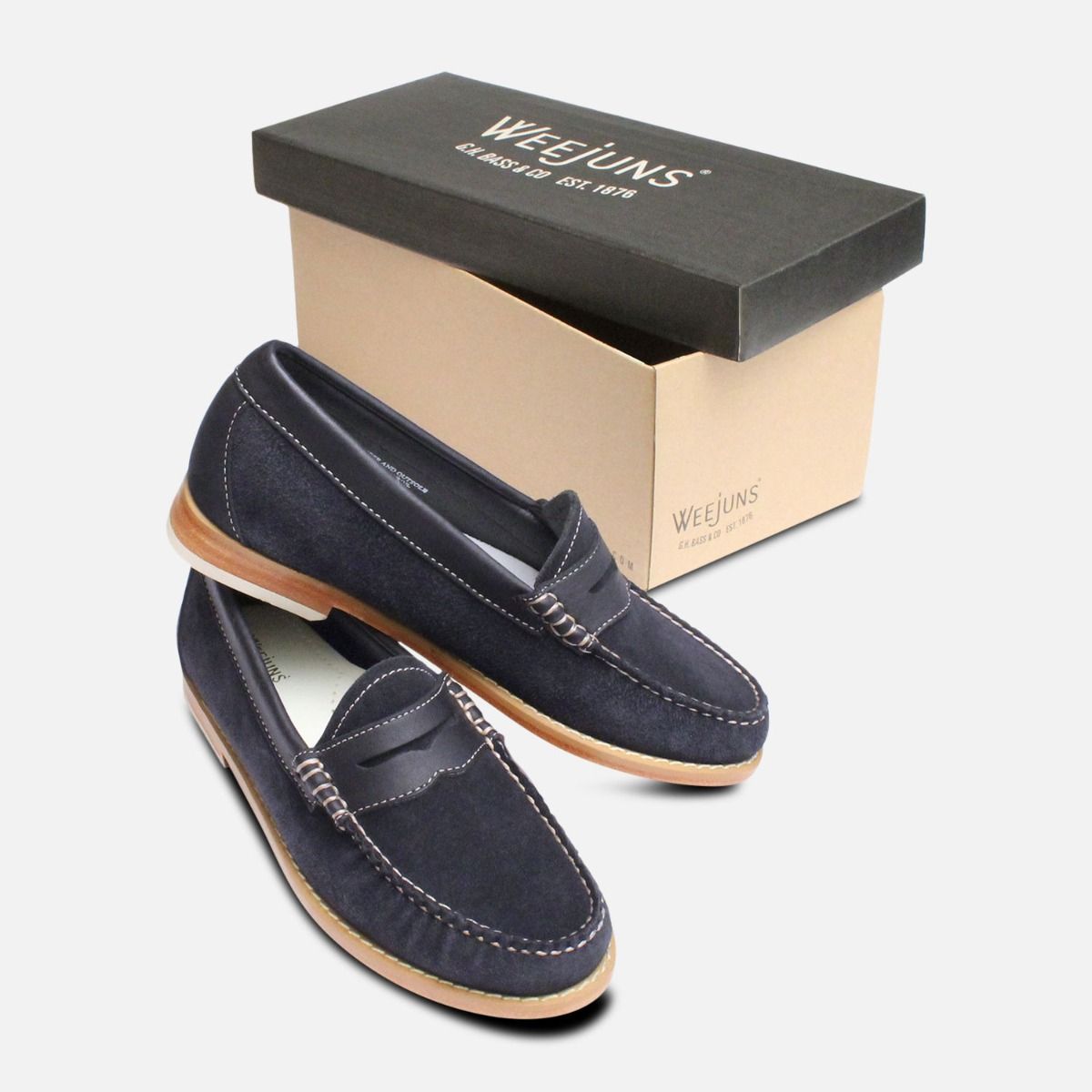 Navy Blue Suede Womens Bass Penny Loafers