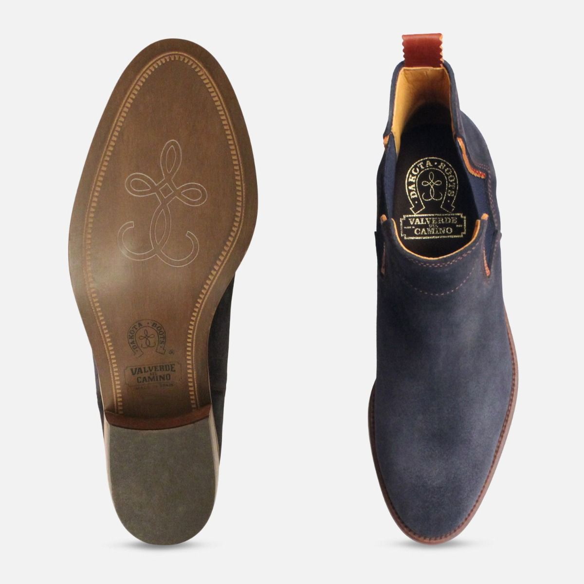 Cuban Heel Ladies Chelsea Boots in Navy Blue Suede