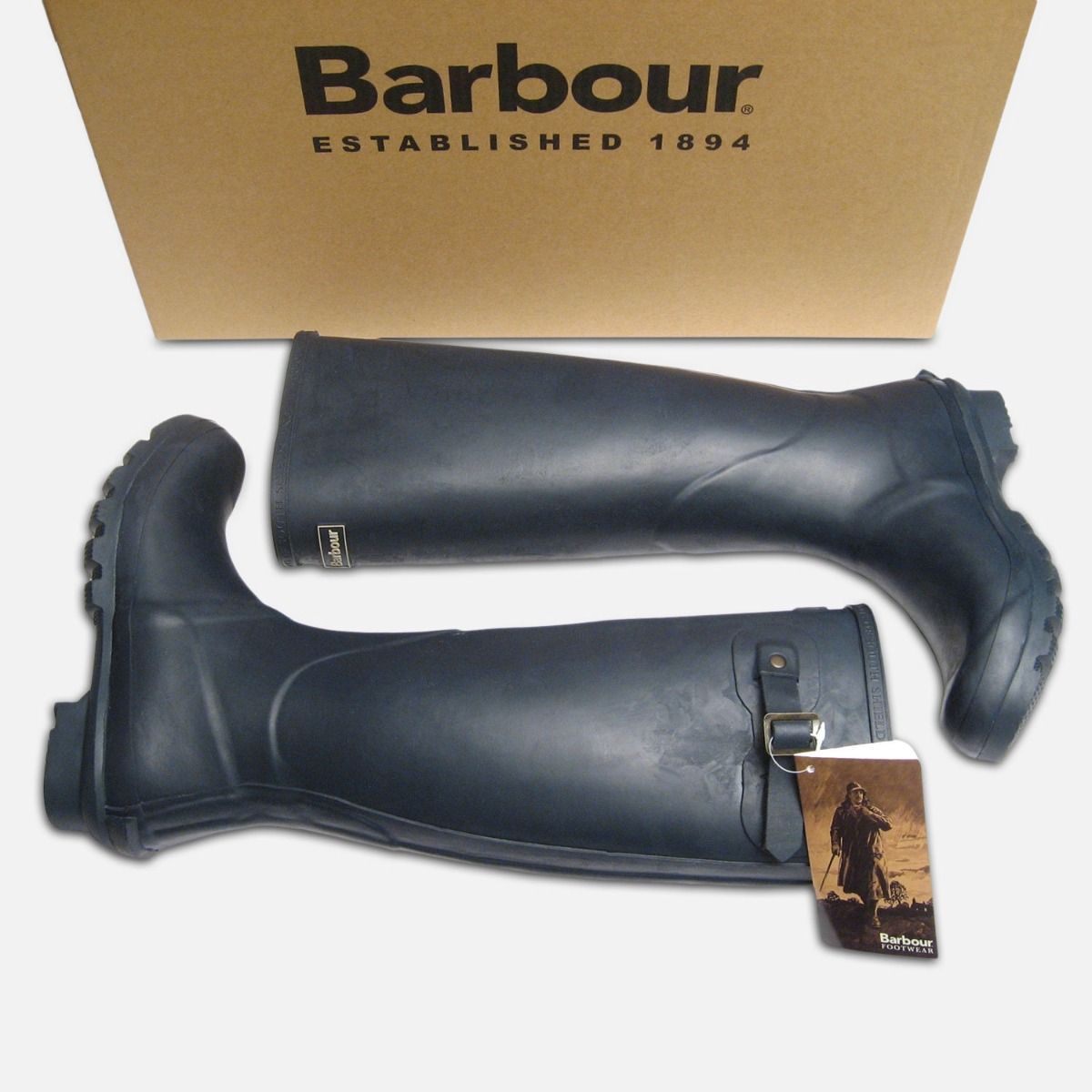 Full Length Ladies Barbour Navy Blue Rubber Wellington Boots