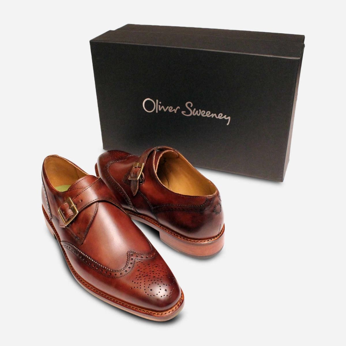 Oliver Sweeney Single Buckle Monk Strap Brogues in Brown