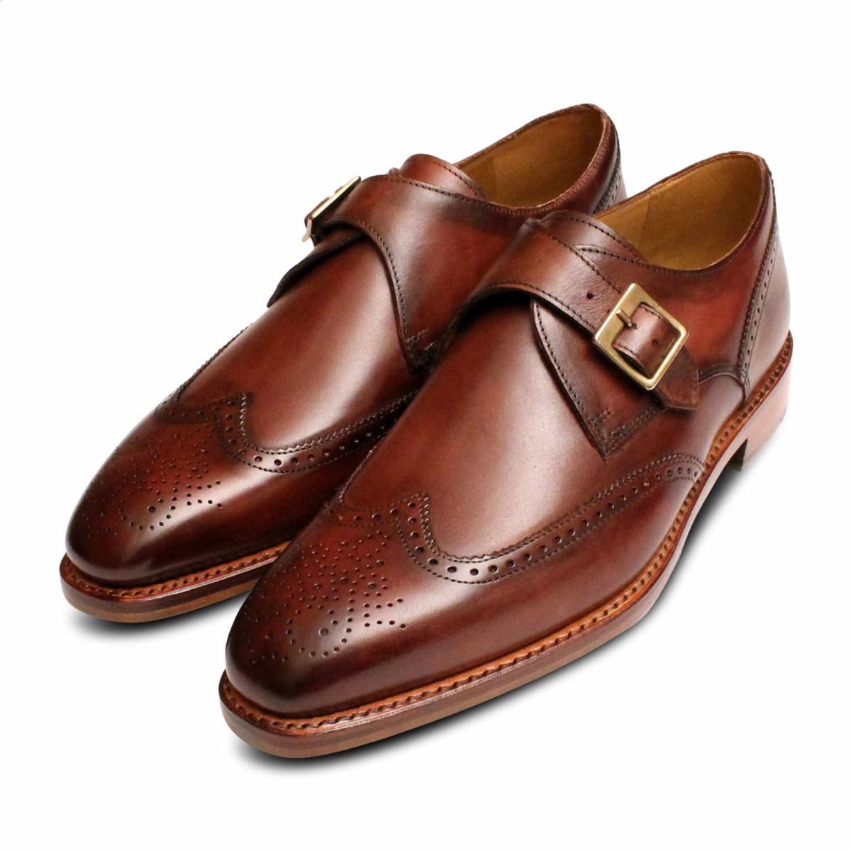 Sweeney London Marston brown leather monk strap Oxford dress shoe men\'s sz 10M The Olivier Single Monk Strap - Marrone Brown – Paul Evans main image 4