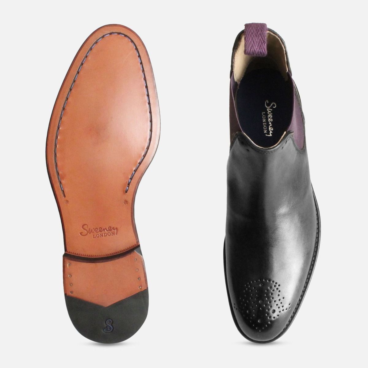 Oliver Sweeney Black & Purple Designer Chelsea Boots