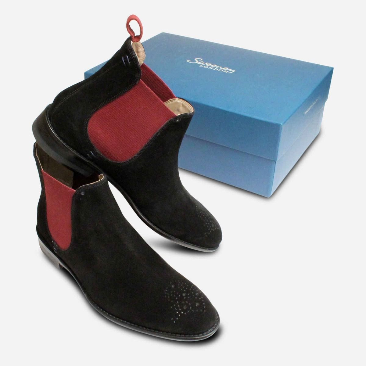 Black Suede & Burgundy Oliver Sweeney Chelsea Boots