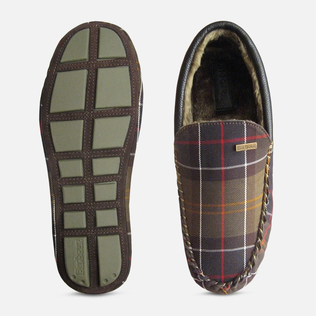 Barbour Mens Monty Check Slipper with Fur Lining