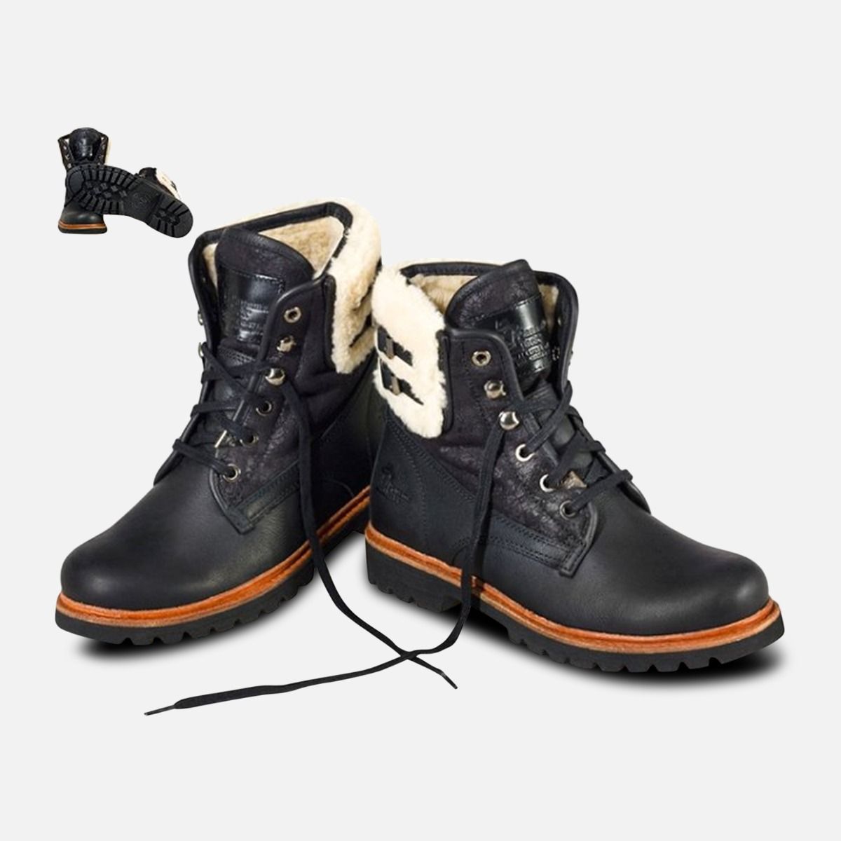 Ladies Black Panama Jack General Aviator Cotton Lined Fur Boots