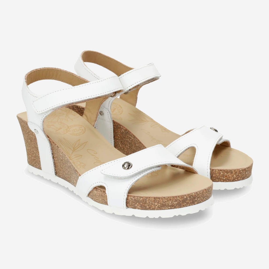 Panama Jack Julia Sandals in White Leather with Cork Sole
