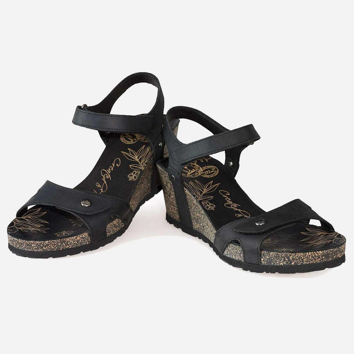 Panama Jack Julia B1 Wedge Sandals in Black Leather