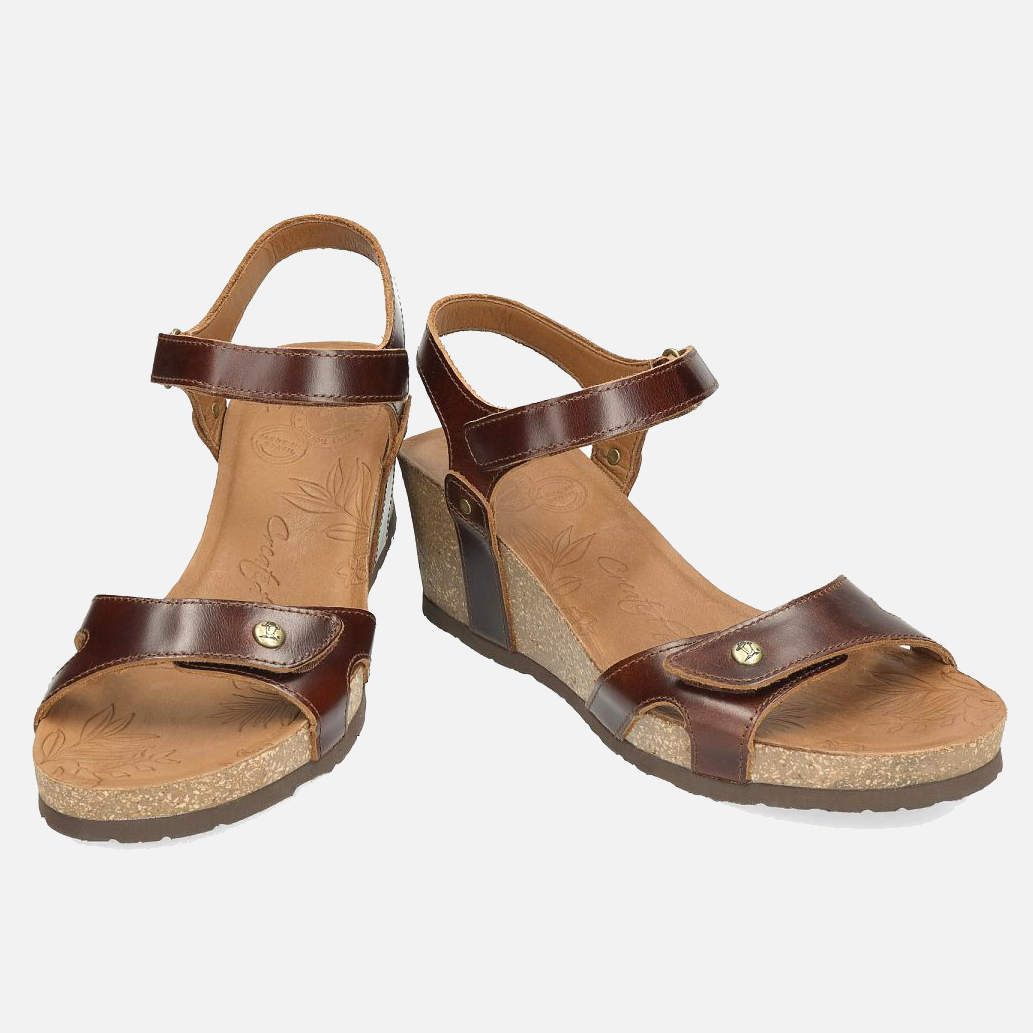 Panama Jack Julia Sandals in Brown Leather with Cork Sole