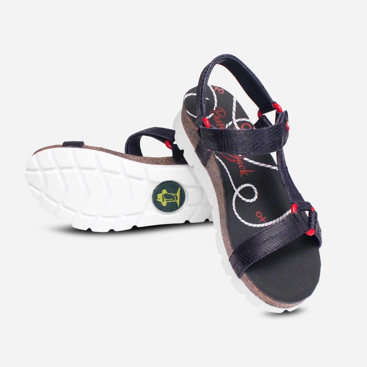 Panama Jack Ladies Navy Blue & Red Snakeskin Leather Sandals