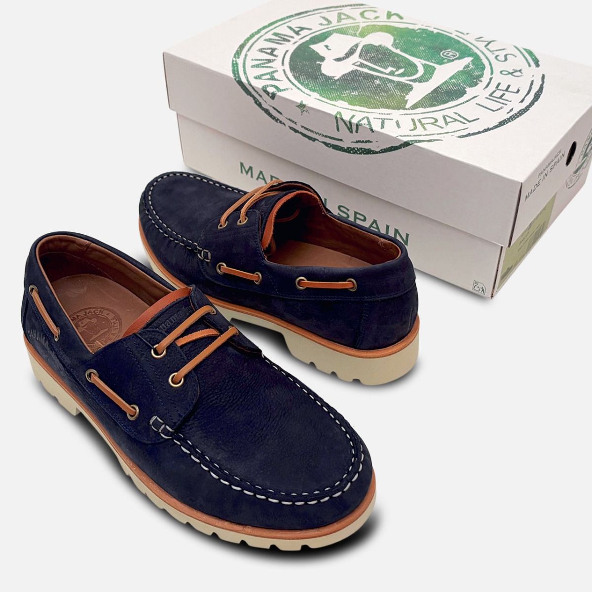 Panama Jack Mens Navy Blue Nubuck Boat Shoes