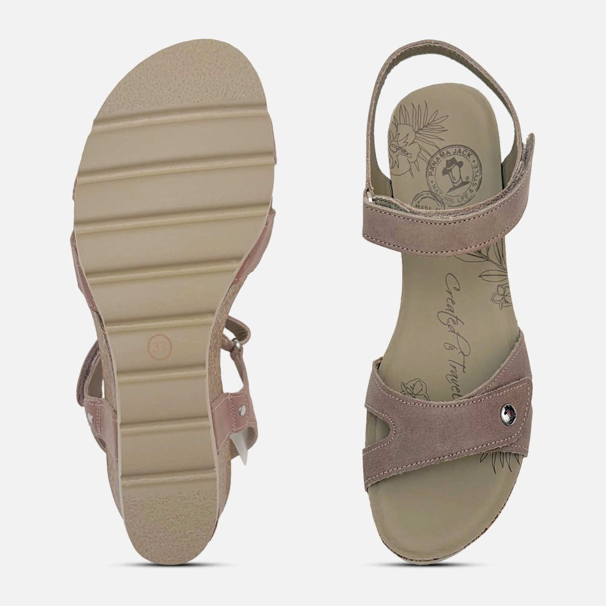 Panama Jack Julia Sandals in Taupe Leather with Cork Sole