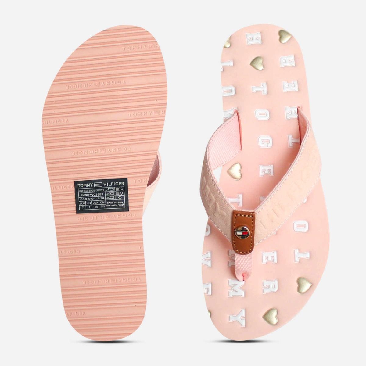 Tommy Hilfiger Pink Womens Embossed Flip Flop Sandals