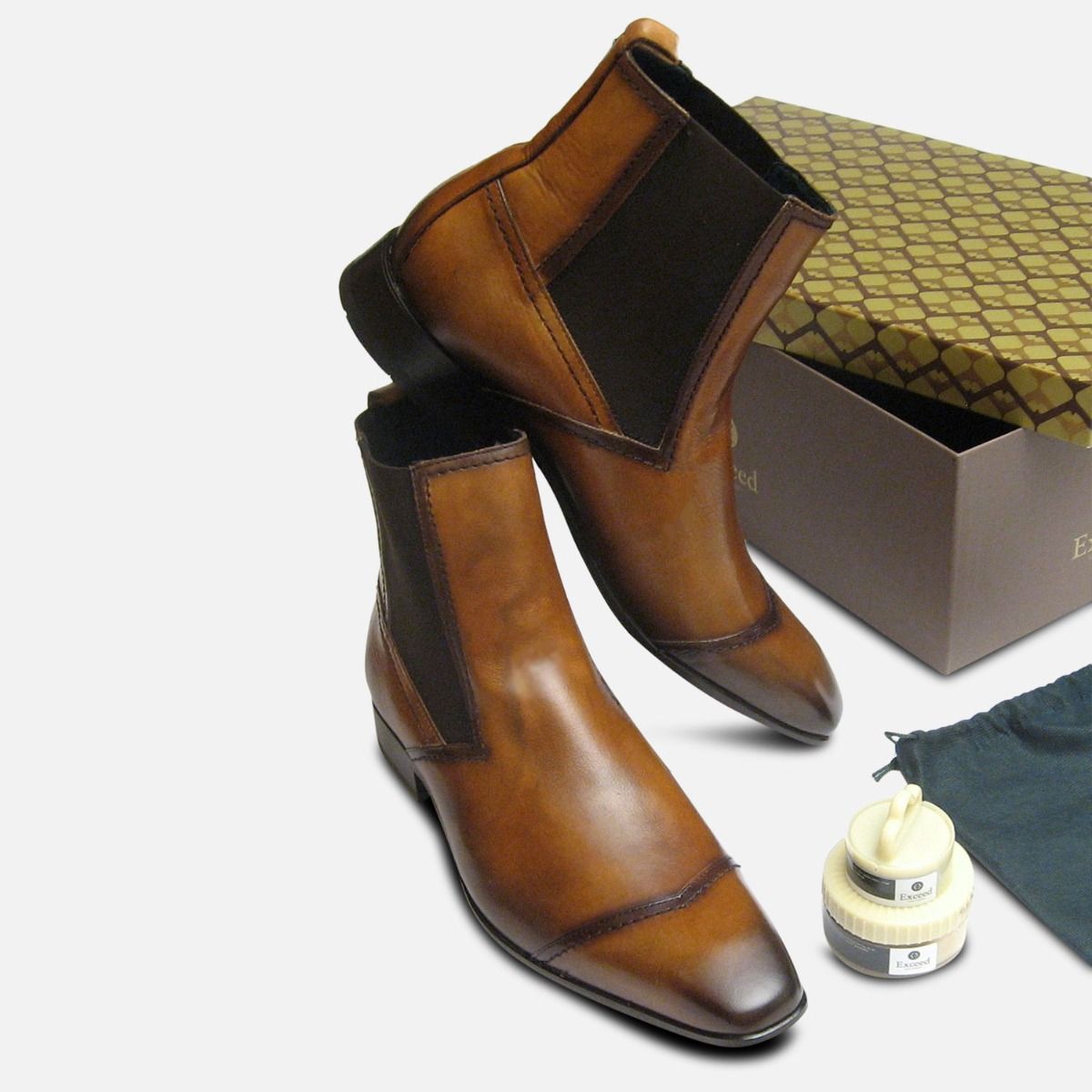 Tan Leather Bison Chelsea Boots by Exceed