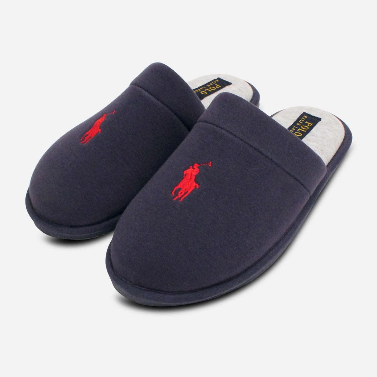Ralph Lauren Navy Blue Slippers With Red Polo Logo display picture 3
