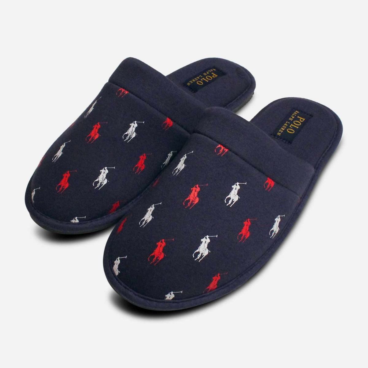 Ralph Lauren Navy Blue Slippers White with Red Polo display picture 3