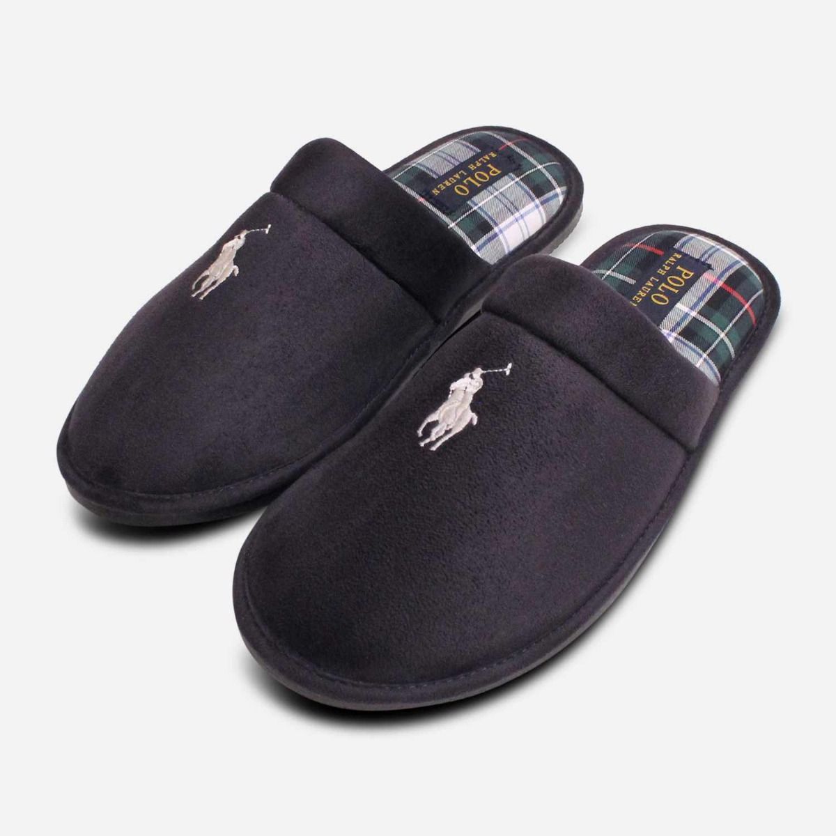 Ralph Lauren Navy Blue Slippers with White Polo Logo display picture 2