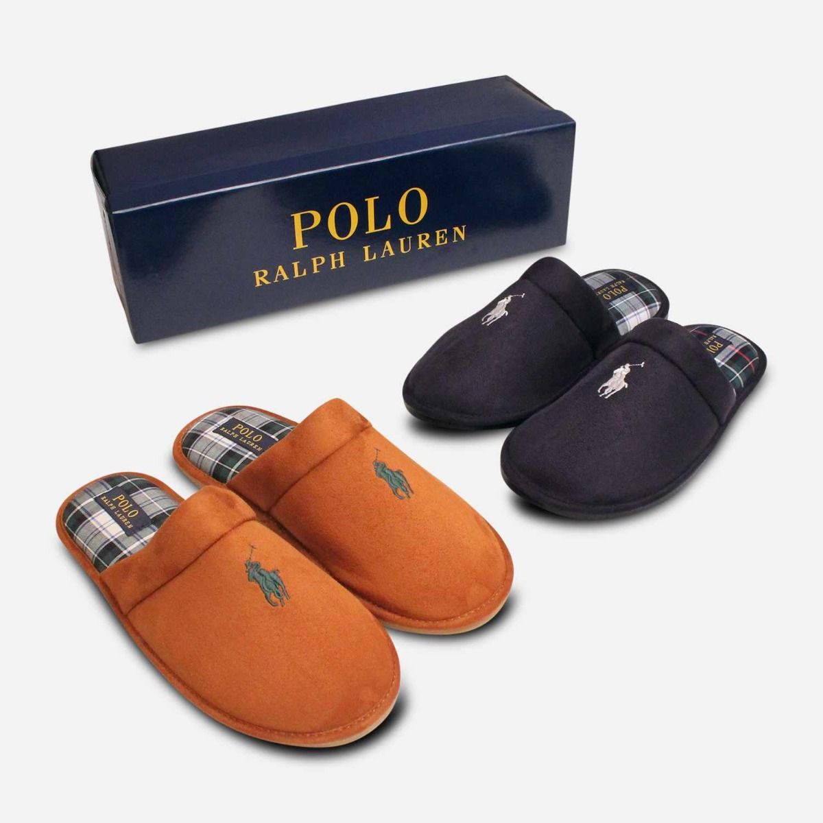 Ralph Lauren Navy Blue Slippers with White Polo Logo