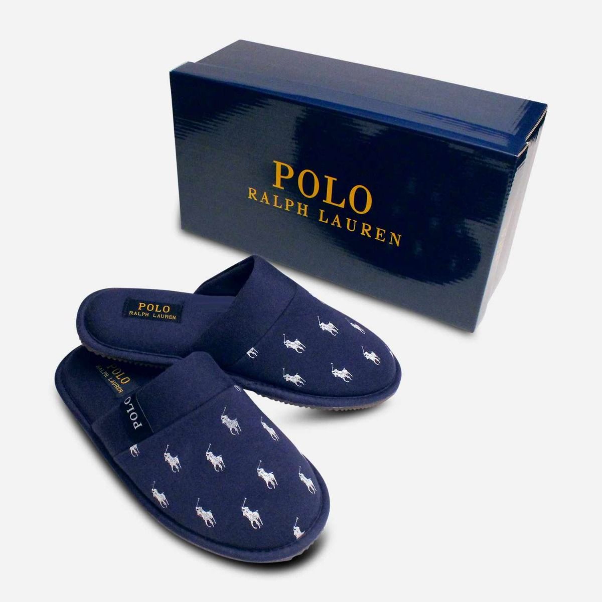 Ralph Lauren Designer Navy Blue & White Slider Slippers