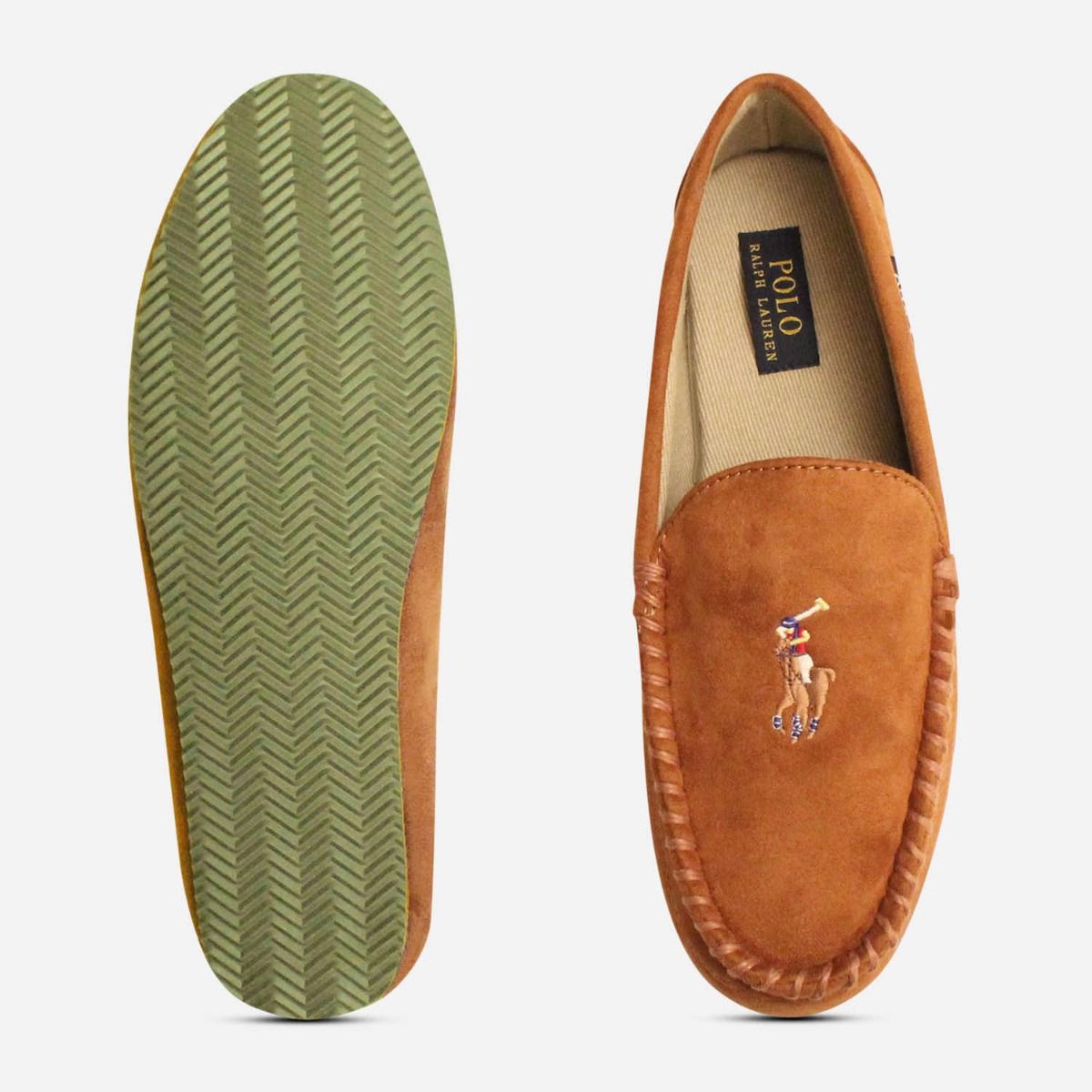 Ralph Lauren Snuff Brown Slippers with Multi Colour Polo Logo