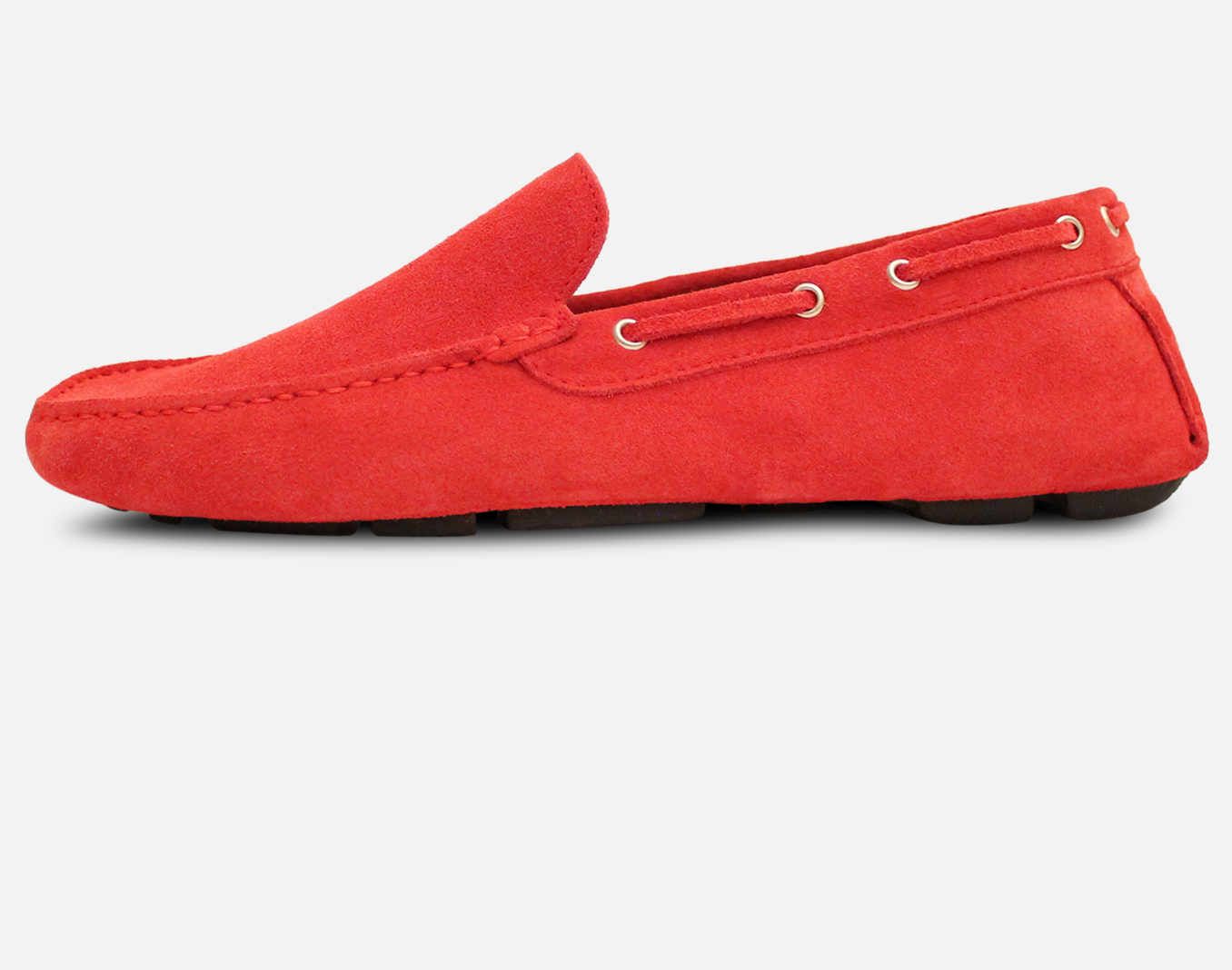 Red Suede Driving Shoe Moccasins for Men display picture 1