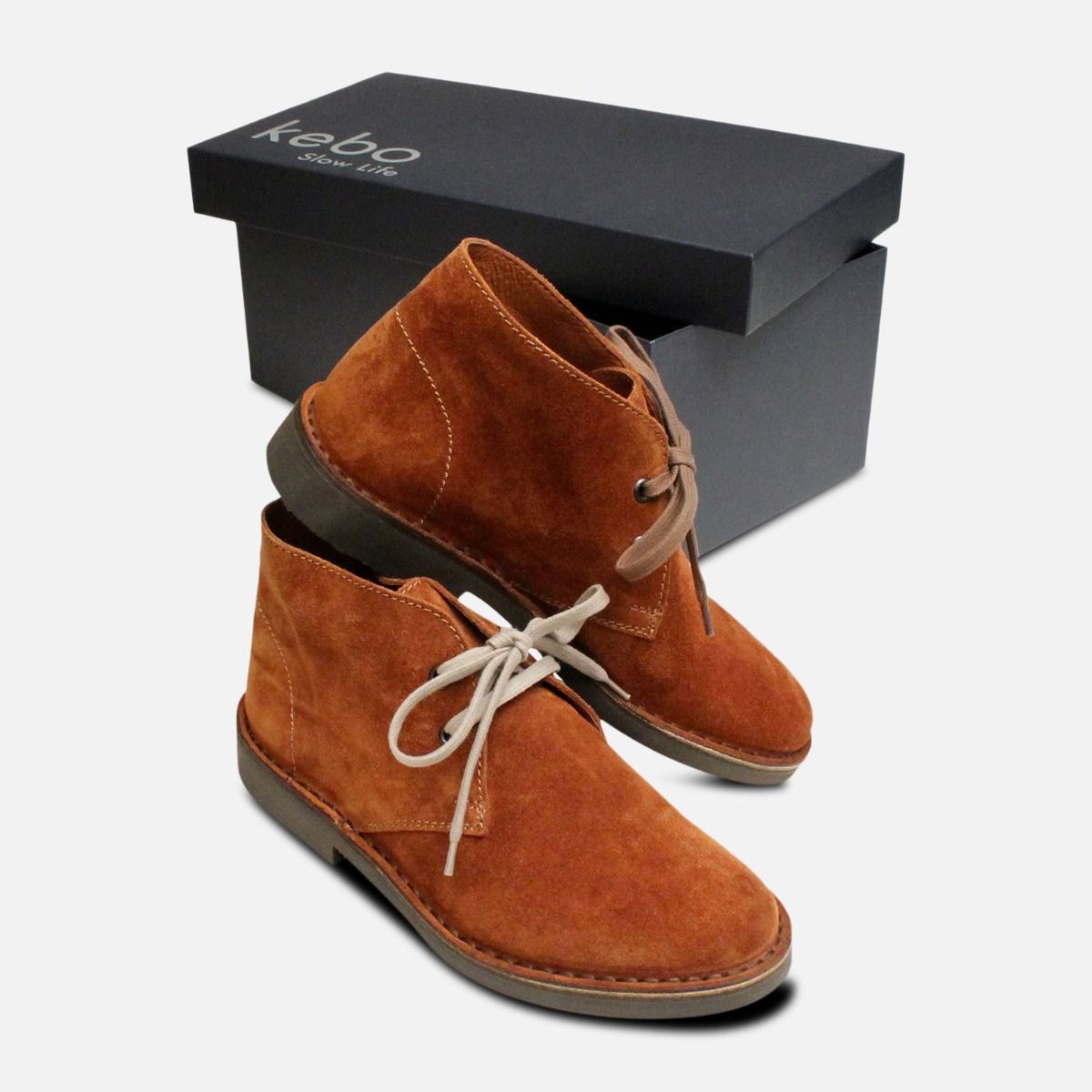 Ladies Cognac Suede Italian Desert Boots