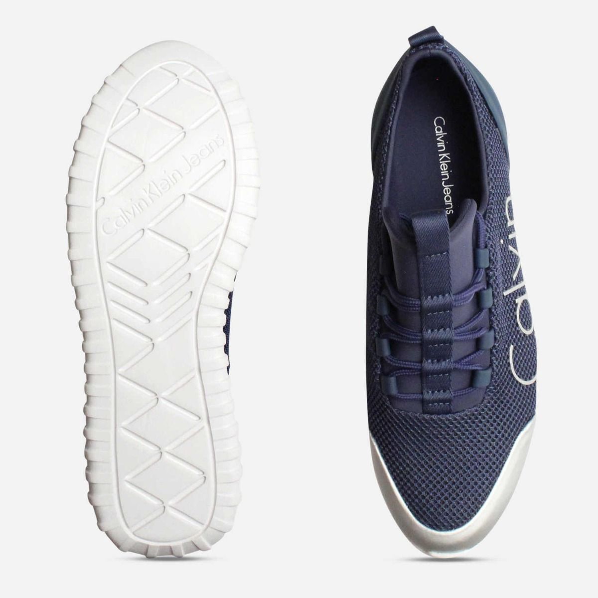 Calvin Klein Ron Mesh Trainer in Steel Blue & Silver