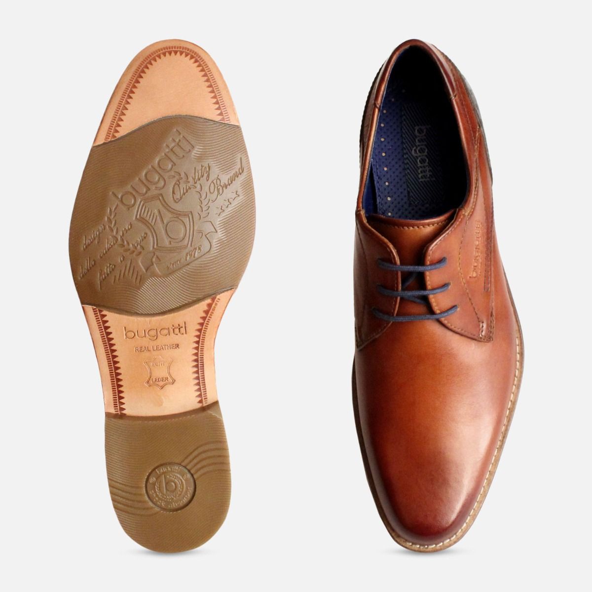 Plain Toe Light Brown Formal Mens Bugatti Shoes