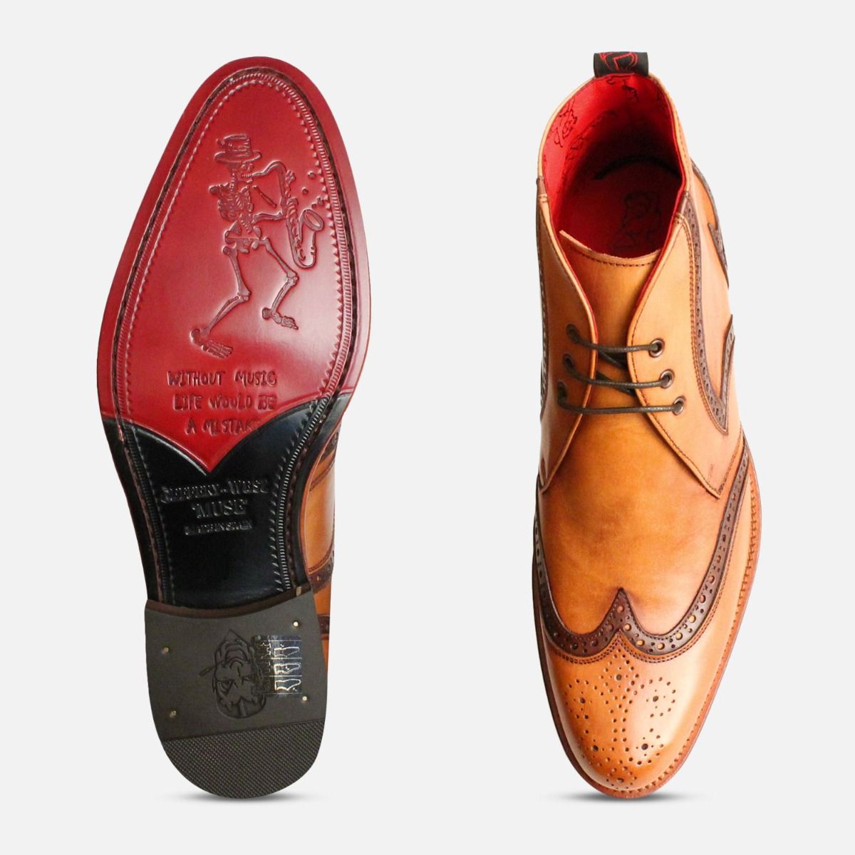 Jeffery West Round Toe Brogue Chukka Boots for Men