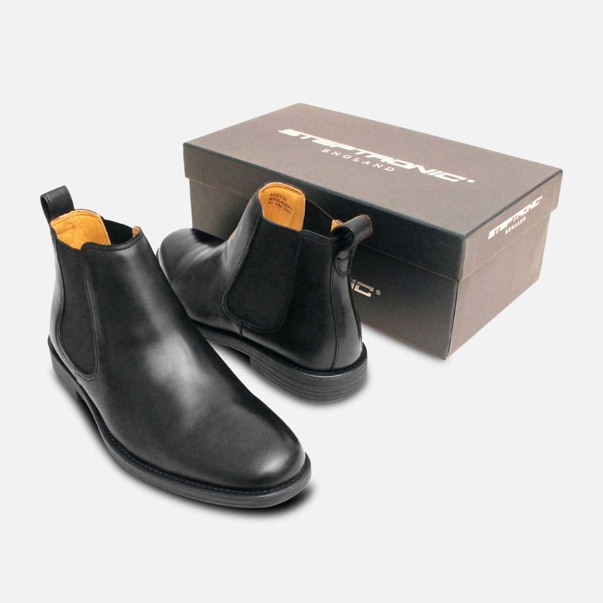 Steptronic Austin Formal Black Leather Chelsea Boots