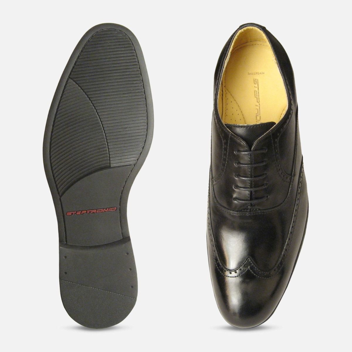 Steptronic Formal Black Wingcap Oxford Mens Lace Up Shoes