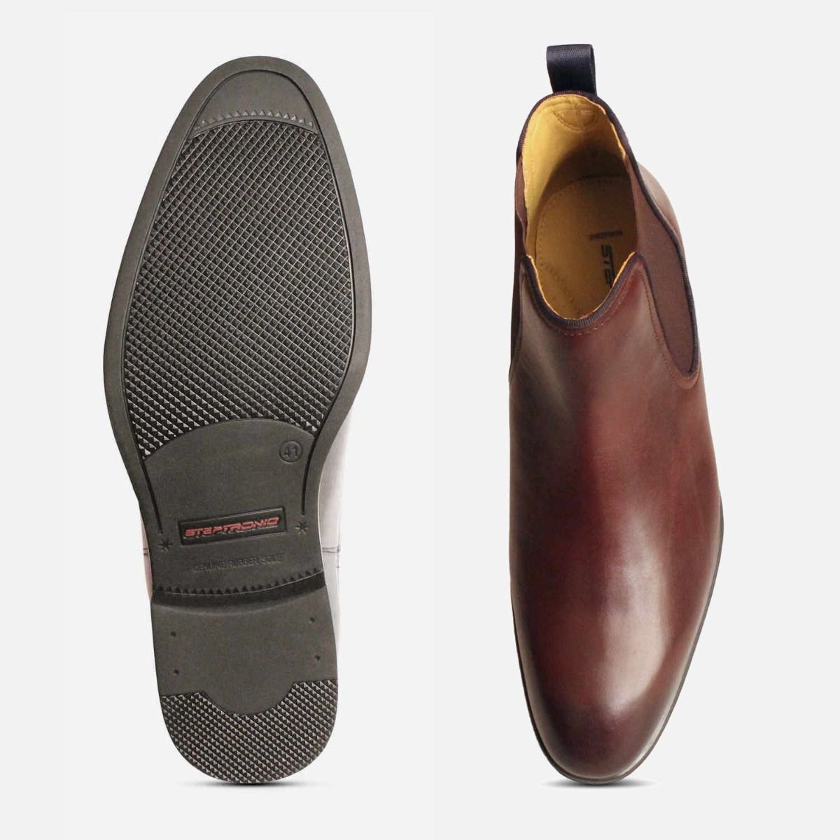 Steptronic Fulham Slip On Chelsea Boots in Brown Leather