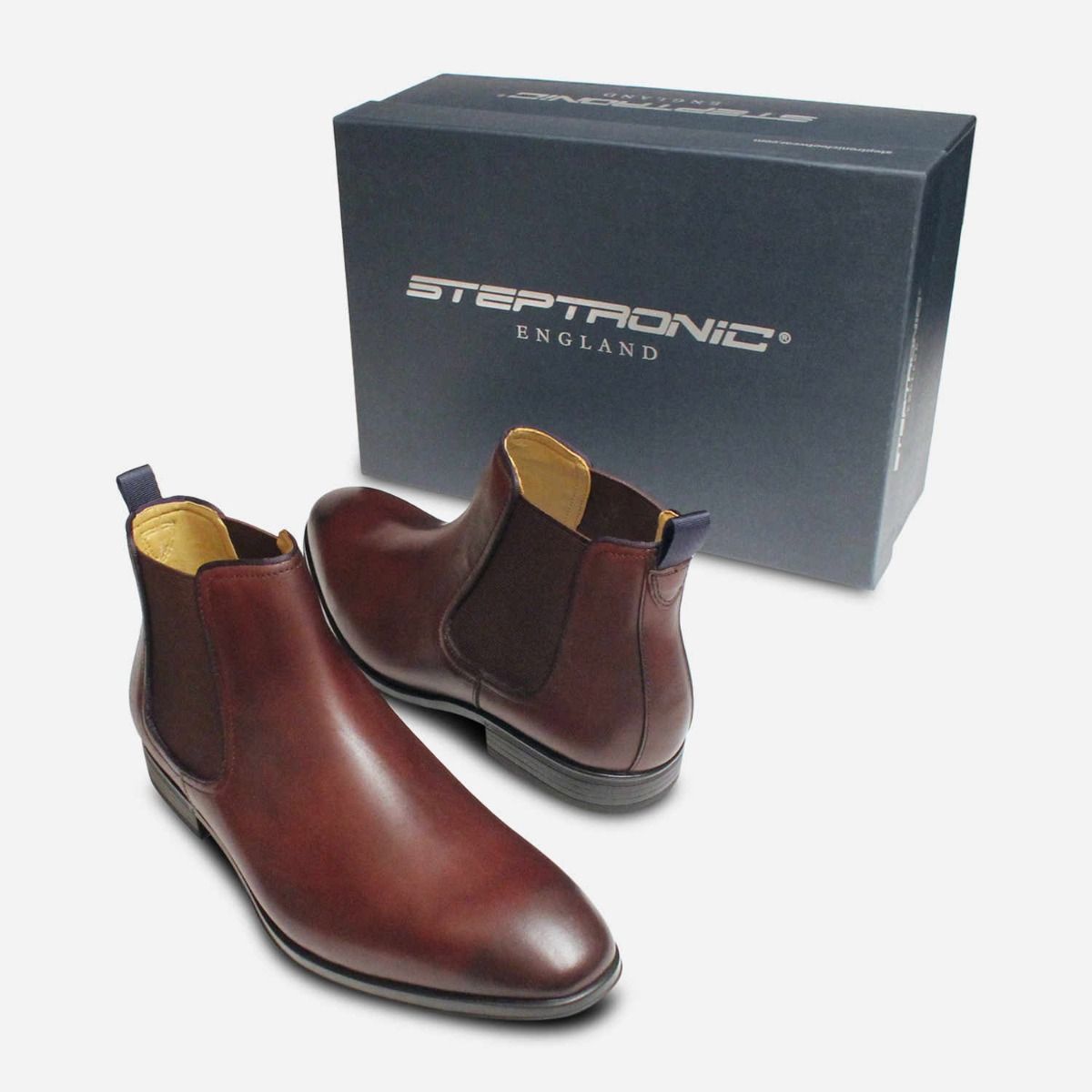 Steptronic Fulham Slip On Chelsea Boots in Brown Leather